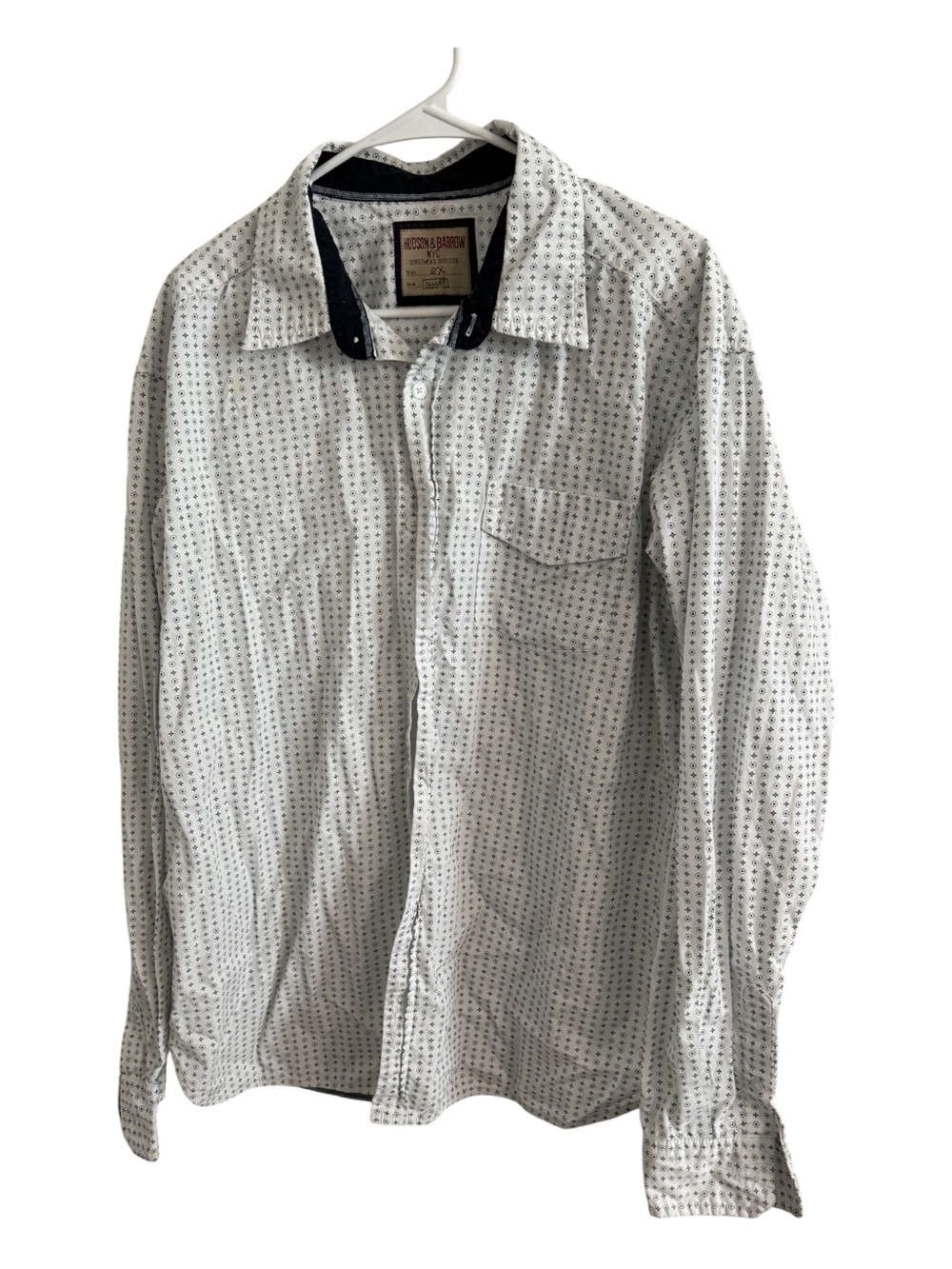 Hudson & Barrow NYC Men’s Button Down Shirt 2X White Blue Geometric Print